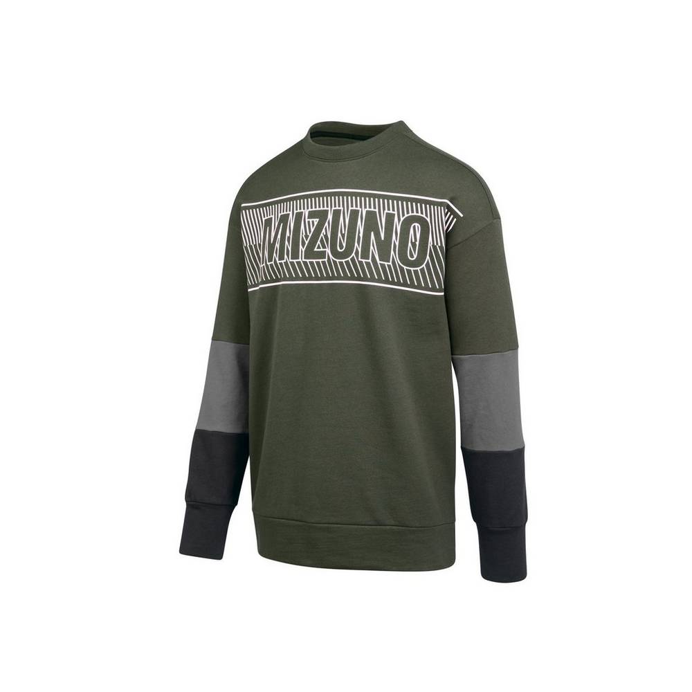 Blusa Mizuno MZ1 Tokyo Fleece Crew - Mulher - Verdes/Pretas - BAYRZ5309